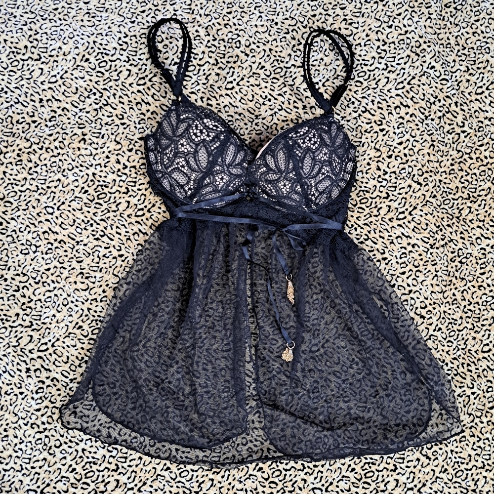 🌈VICTORIA'S SECRET BABY DOLL NUDE LACE BRA- 34B